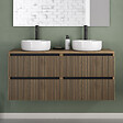 COSYNEO - Meuble de salle de bain 120cm avec plateau et 2 vasques à poser rondes - 4 tiroirs - noyer (bois foncé) - VENERIA - vignette