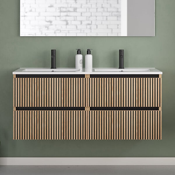 COSYNEO - Meuble de salle de bain 140cm double vasque - 4 tiroirs - roble era (chêne clair) - VENERIA - large