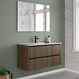 COSYNEO - Meuble de salle de bain 100cm simple vasque - 2 tiroirs - noyer (bois foncé) - VENERIA - vignette