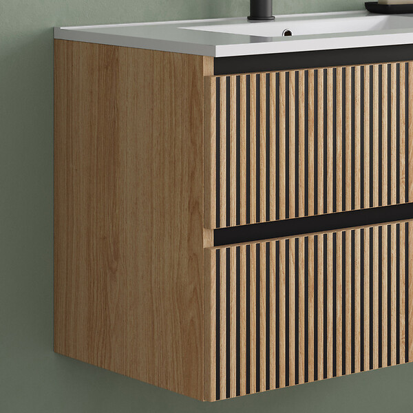 COSYNEO - Meuble de salle de bain 70cm simple vasque - 2 tiroirs - sans miroir - roble era (chêne clair) - VENERIA - large