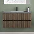 COSYNEO - Meuble de salle de bain 90cm simple vasque - 2 tiroirs - sans miroir - noyer (bois foncé) - VENERIA - vignette