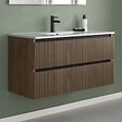 COSYNEO - Meuble de salle de bain 90cm simple vasque - 2 tiroirs - sans miroir - noyer (bois foncé) - VENERIA - vignette