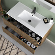 COSYNEO - Meuble de salle de bain 90cm simple vasque - 2 tiroirs - sans miroir - noyer (bois foncé) - VENERIA - vignette