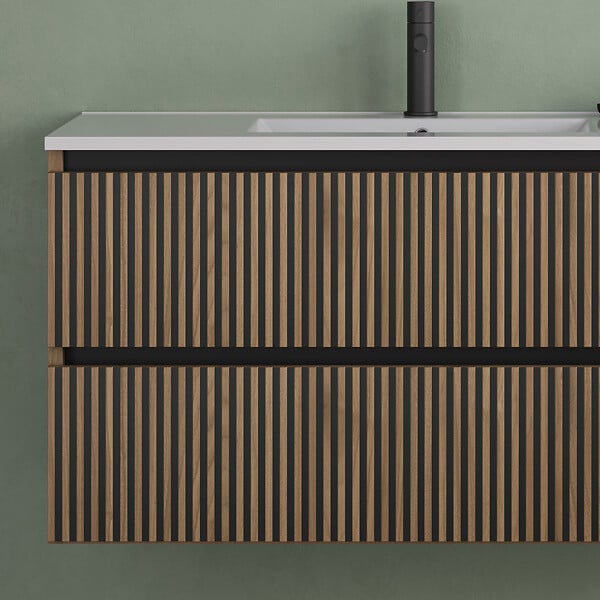 COSYNEO - Meuble de salle de bain 90cm simple vasque - 2 tiroirs - sans miroir - noyer (bois foncé) - VENERIA - large
