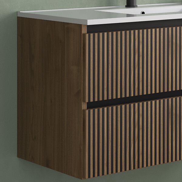COSYNEO - Meuble de salle de bain 90cm simple vasque - 2 tiroirs - sans miroir - noyer (bois foncé) - VENERIA - large