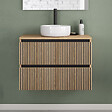 COSYNEO - Meuble de salle de bain 60cm avec plateau et vasque à poser ronde - 2 tiroirs - roble era (chêne clair) - VENERIA - vignette