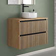 COSYNEO - Meuble de salle de bain 60cm avec plateau et vasque à poser ronde - 2 tiroirs - roble era (chêne clair) - VENERIA - vignette