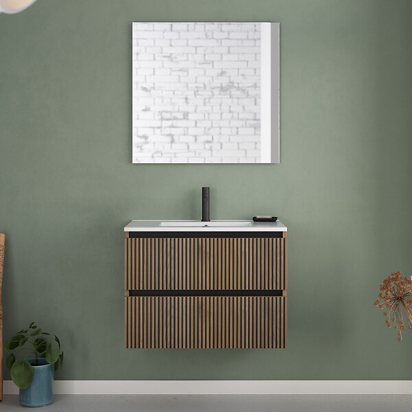 COSYNEO - Meuble de salle de bain 70cm simple vasque - 2 tiroirs - sans miroir - noyer (bois foncé) - VENERIA - large