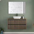 COSYNEO - Meuble de salle de bain 100cm avec plateau et vasque à poser arrondie - 2 tiroirs - noyer (bois foncé) - VENERIA - vignette