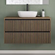 COSYNEO - Meuble de salle de bain 100cm avec plateau et vasque à poser arrondie - 2 tiroirs - noyer (bois foncé) - VENERIA - vignette