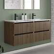 COSYNEO - Meuble de salle de bain 140cm double vasque - 4 tiroirs - sans miroir - noyer (bois foncé) - VENERIA - vignette