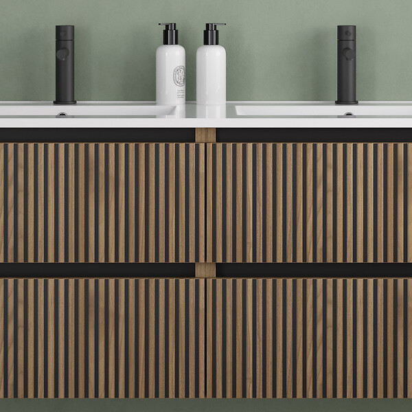 COSYNEO - Meuble de salle de bain 140cm double vasque - 4 tiroirs - sans miroir - noyer (bois foncé) - VENERIA - large