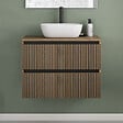 COSYNEO - Meuble de salle de bain 60cm avec plateau et vasque à poser arrondie - 2 tiroirs - noyer (bois foncé) - VENERIA - vignette