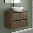COSYNEO - Meuble de salle de bain 60cm avec plateau et vasque à poser arrondie - 2 tiroirs - noyer (bois foncé) - VENERIA - vignette
