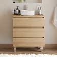 COSYNEO - Meuble de salle de bain 60cm avec plateau et vasque à poser ronde - 3 tiroirs - sans miroir - nebraska (chêne clair) - MAYOR - vignette