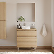 COSYNEO - Meuble de salle de bain 80cm avec plateau et vasque à poser ronde - 3 tiroirs - nebraska (chêne clair) - MAYOR - vignette