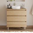 COSYNEO - Meuble de salle de bain 80cm avec plateau et vasque à poser ronde - 3 tiroirs - nebraska (chêne clair) - MAYOR - vignette