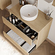 COSYNEO - Meuble de salle de bain 80cm avec plateau et vasque à poser ronde - 3 tiroirs - nebraska (chêne clair) - MAYOR - vignette
