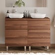 COSYNEO - Meuble de salle de bain 140cm avec plateau et 2 vasques à poser arrondies - 6 tiroirs - sans miroir - noyer (bois foncé) - MAYOR - vignette