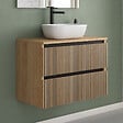 COSYNEO - Meuble de salle de bain 70cm avec plateau et vasque à poser arrondie - 2 tiroirs - roble era (chêne clair) - VENERIA - vignette