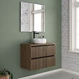 COSYNEO - Meuble de salle de bain 60cm avec plateau et vasque à poser ronde - 2 tiroirs - noyer (bois foncé) - VENERIA - vignette