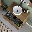 COSYNEO - Meuble de salle de bain 60cm avec plateau et vasque à poser ronde - 2 tiroirs - noyer (bois foncé) - VENERIA - vignette