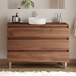 COSYNEO - Meuble de salle de bain 120cm avec plateau et vasque à poser ronde - 3 tiroirs - sans miroir - noyer (bois foncé) - MAYOR - vignette