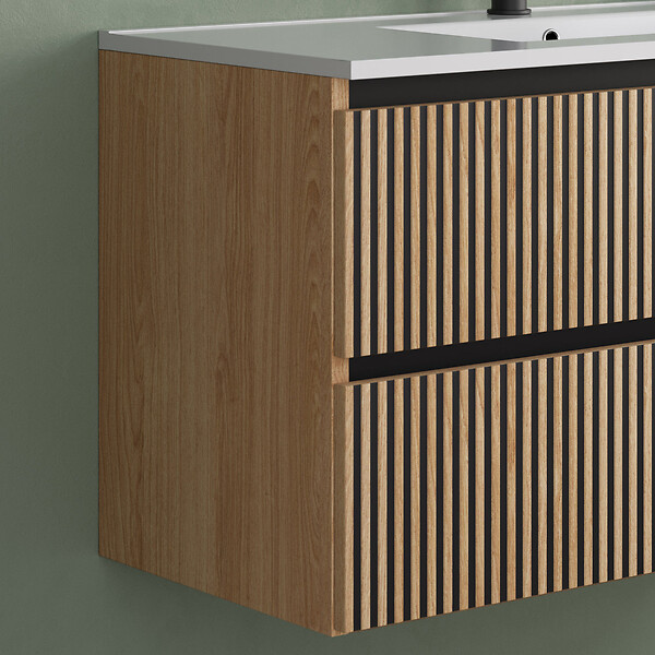 COSYNEO - Meuble de salle de bain 90cm simple vasque - 2 tiroirs - sans miroir - roble era (chêne clair) - VENERIA - large