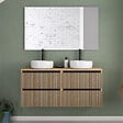 COSYNEO - Meuble de salle de bain 120cm avec plateau et 2 vasques à poser rondes - 4 tiroirs - roble era (chêne clair) - VENERIA - vignette