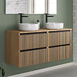 COSYNEO - Meuble de salle de bain 120cm avec plateau et 2 vasques à poser rondes - 4 tiroirs - roble era (chêne clair) - VENERIA - vignette