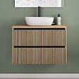 COSYNEO - Meuble de salle de bain 80cm avec plateau et vasque à poser arrondie - 2 tiroirs - sans miroir - roble era (chêne clair) - VENERIA - vignette