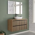 COSYNEO - Meuble de salle de bain 90cm avec plateau et vasque à poser arrondie - 2 tiroirs - roble era (chêne clair) - VENERIA - vignette