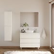 COSYNEO - Meuble de salle de bain 100cm avec plateau et vasque à poser arrondie - 3 tiroirs - sans miroir - blanc brillant - MAYOR - vignette