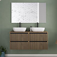COSYNEO - Meuble de salle de bain 140cm avec plateau et 2 vasques à poser arrondies - 4 tiroirs - noyer (bois foncé) - VENERIA - vignette