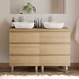 COSYNEO - Meuble de salle de bain 120cm avec plateau et 2 vasques à poser arrondies - 6 tiroirs - nebraska (chêne clair) - MAYOR - vignette