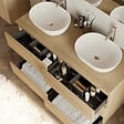 COSYNEO - Meuble de salle de bain 120cm avec plateau et 2 vasques à poser arrondies - 6 tiroirs - nebraska (chêne clair) - MAYOR - vignette
