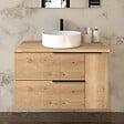 COSYNEO - Meuble de salle de bain 90cm avec vasque à poser ronde - 2 tiroirs et un placard - sans miroir - roble (chêne clair) - KING - vignette