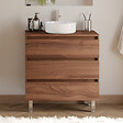 COSYNEO - Meuble de salle de bain 80cm avec plateau et vasque à poser ronde - 3 tiroirs - sans miroir - noyer (bois foncé) - MAYOR - vignette