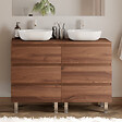 COSYNEO - Meuble de salle de bain 120cm avec plateau et 2 vasques à poser arrondies - 6 tiroirs - noyer (bois foncé) - MAYOR - vignette