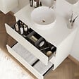 COSYNEO - Meuble de salle de bain 80cm avec plateau et vasque à poser ronde - 3 tiroirs - sans miroir - blanc brillant - MAYOR - vignette