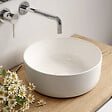 COSYNEO - Meuble de salle de bain 80cm avec plateau et vasque à poser ronde - 3 tiroirs - sans miroir - blanc brillant - MAYOR - vignette