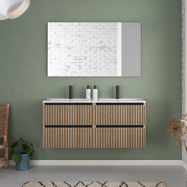 COSYNEO - Meuble de salle de bain 140cm double vasque - 4 tiroirs - sans miroir - roble era (chêne clair) - VENERIA - large
