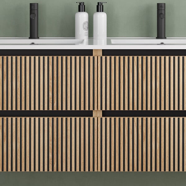COSYNEO - Meuble de salle de bain 140cm double vasque - 4 tiroirs - sans miroir - roble era (chêne clair) - VENERIA - large