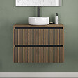 COSYNEO - Meuble de salle de bain 70cm avec plateau et vasque à poser ronde - 2 tiroirs - sans miroir - noyer (bois foncé) - VENERIA - vignette