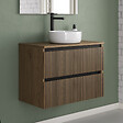 COSYNEO - Meuble de salle de bain 70cm avec plateau et vasque à poser ronde - 2 tiroirs - sans miroir - noyer (bois foncé) - VENERIA - vignette