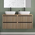 COSYNEO - Meuble de salle de bain 140cm avec plateau et 2 vasques à poser arrondies - 4 tiroirs - roble era (chêne clair) - VENERIA - vignette