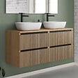 COSYNEO - Meuble de salle de bain 140cm avec plateau et 2 vasques à poser arrondies - 4 tiroirs - roble era (chêne clair) - VENERIA - vignette