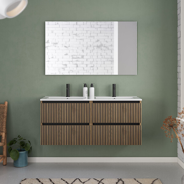 COSYNEO - Meuble de salle de bain 140cm double vasque - 4 tiroirs - noyer (bois foncé) - VENERIA - large