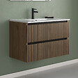 COSYNEO - Meuble de salle de bain 80cm simple vasque - 2 tiroirs - sans miroir - noyer (bois foncé) - VENERIA - vignette