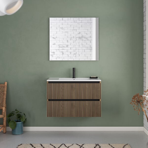 COSYNEO - Meuble de salle de bain 80cm simple vasque - 2 tiroirs - sans miroir - noyer (bois foncé) - VENERIA - large
